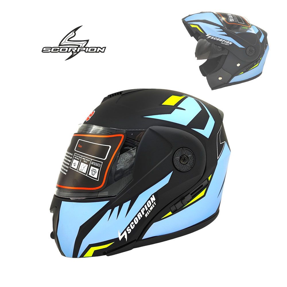 Scorpion Modular Flip-Up Motorcycle Helmet - Dual Visor Matt Finish - Sky Blue Black